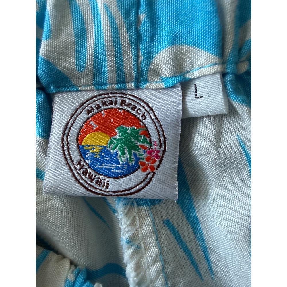 Makai Beach Hawaii Blue White Tropical Floral Wide Leg Elastic Waist Pants L - Picture 8 of 9